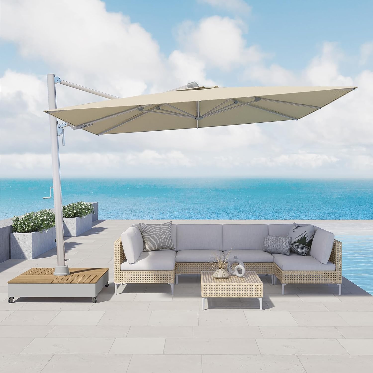 GRAND Patio 10x13 ft Patio Umbrella with Base, Acrylic Outdoor Cantilever Aluminum Umbrella, 5-Year-Non-Fading Rectangular Offset Umbrella with Cover GRAND Patio 10x13 ft Patio Umbrella with Base, Acrylic Outdoor Cantilever Aluminum Umbrella, 5-Year-Non-Fading Rectangular Offset Umbrella with Cover