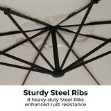 Sturdy steel ribs support the Grand Patio 12 ft Napoli cantilever umbrella, showcasing its rust-resistant design.