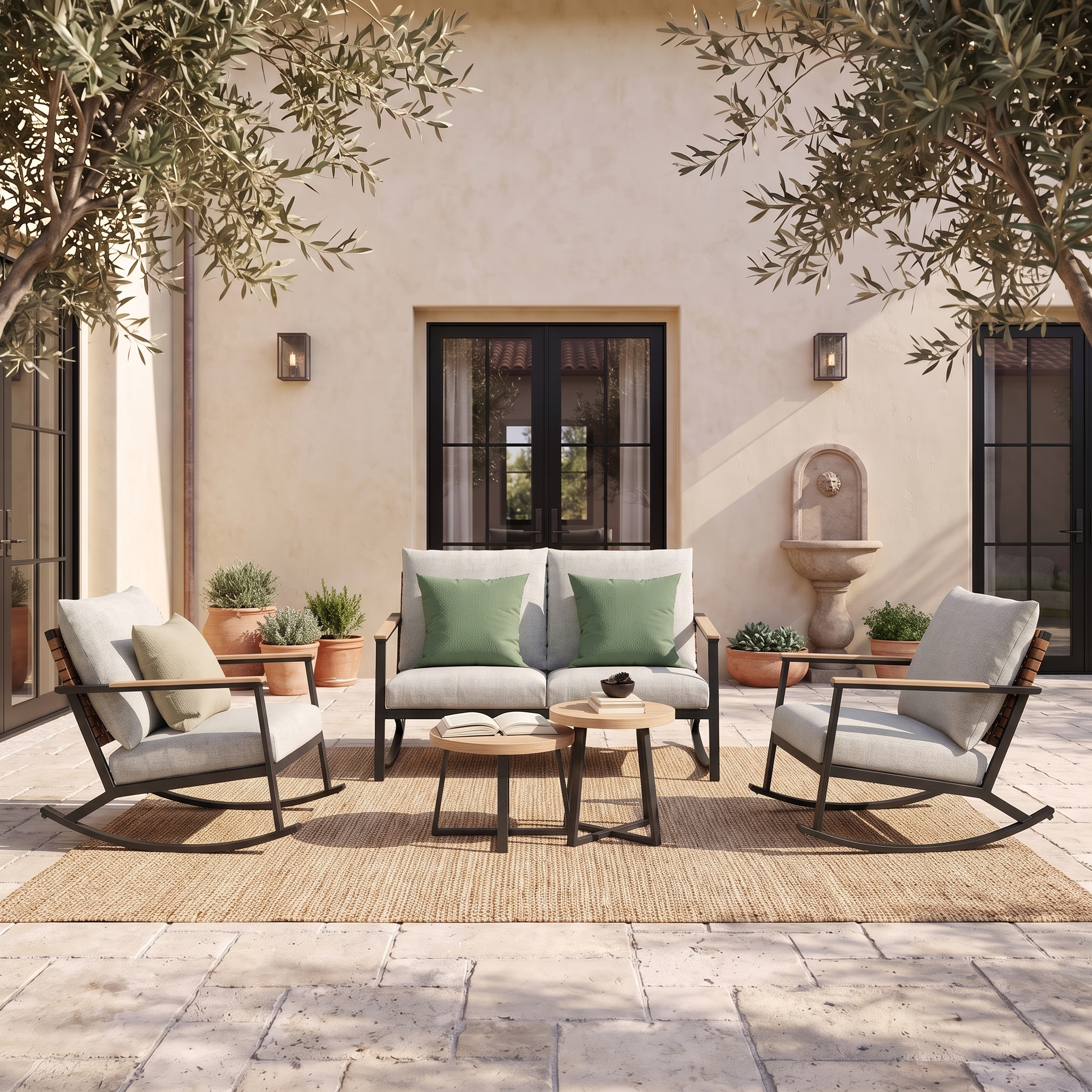 Grand Patio Modular Conversation Sofa Set, Outdoor Rocking Bistro Set with Thick Cushions
