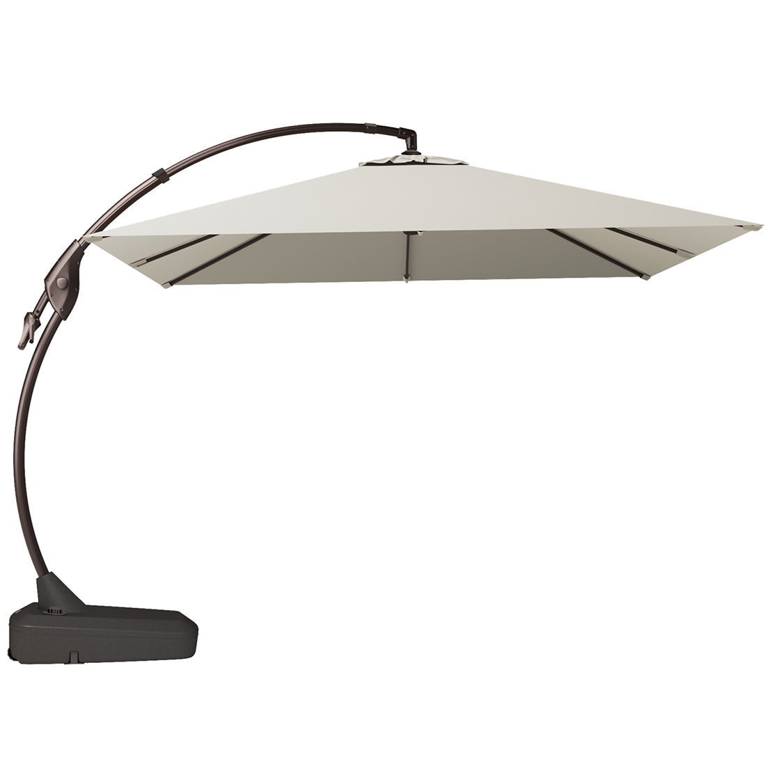 grand patio deluxe 10 foot curved aluminium offset umbrella 10x13 ft Patio with Base, Acrylic Outdoor Cantilever Aluminum Umbrella, 5-Year-Non-Fading Rectangular Umbrella with Cover the reinforced pole is made from powder coated aluminium.The outer umbrella has wheels for easy movement and the base needs to be filled with 265 lbs of sand and water to secure the umbrella Grand patio 11 FT Cantilever
