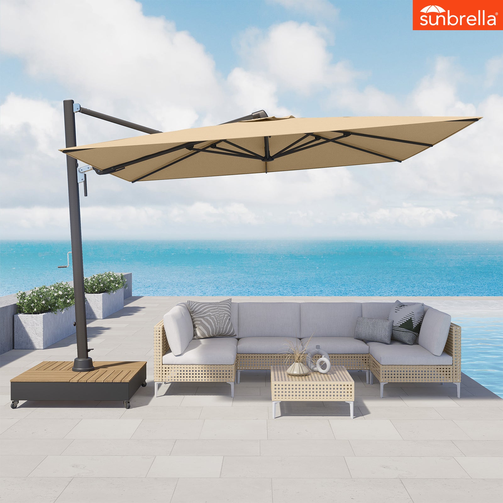 GRAND PATIO 10x13 ft Sunbrella Cantilever Aluminum Umbrella, 5-Year-Non-Fading