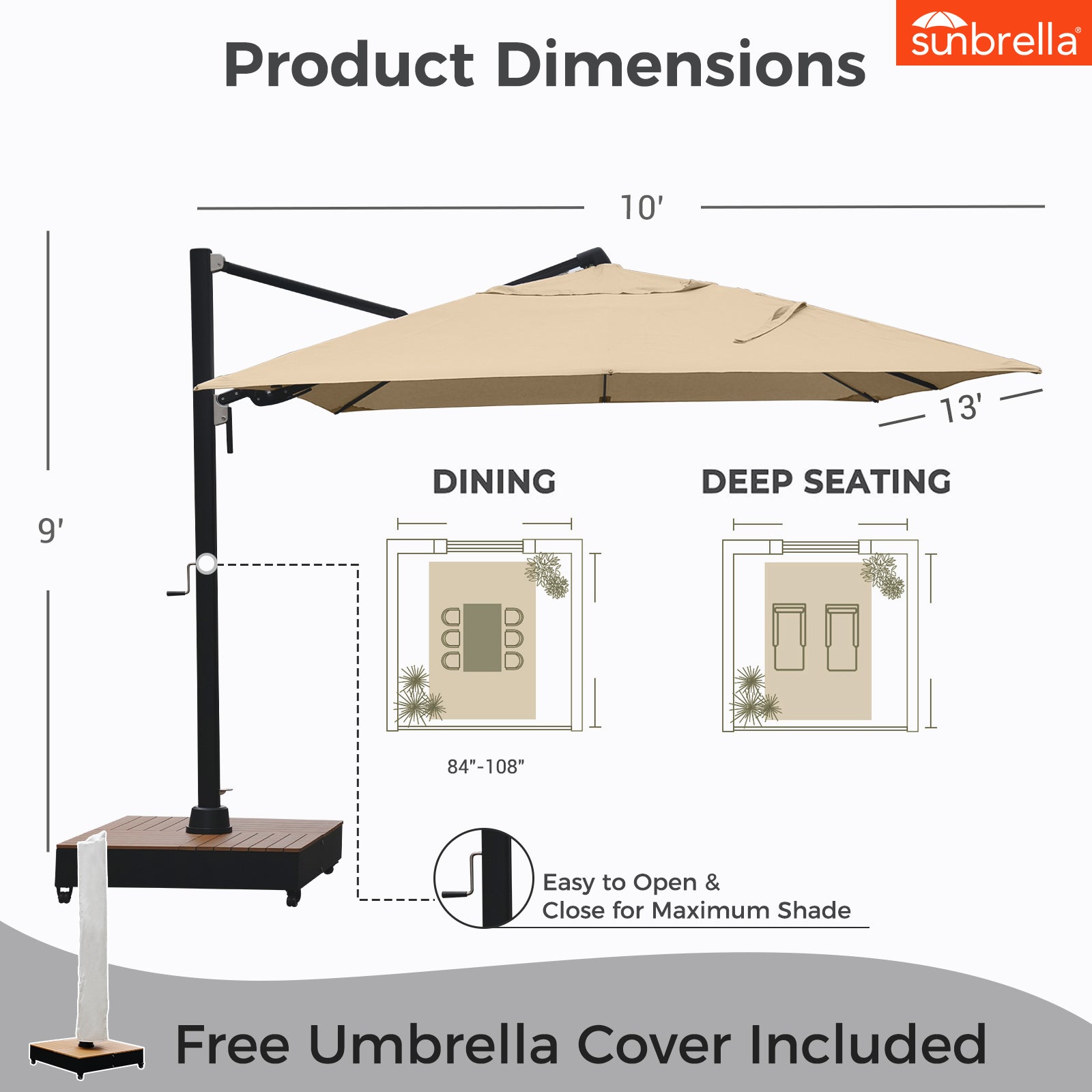 close patio umbrella GRAND Patio 10x13 ft Patio Umbrella with Base, Acrylic Outdoor Cantilever Aluminum Umbrella, 5-Year-Non-Fading Rectangular Offset Umbrella with Cover