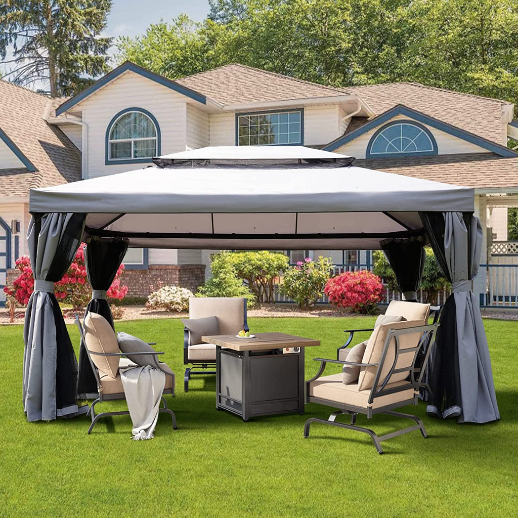Grand Patio 10x13 FT Gazebo Replacement Canopy - Double Tier Water-Resistant Top With Mesh Netting