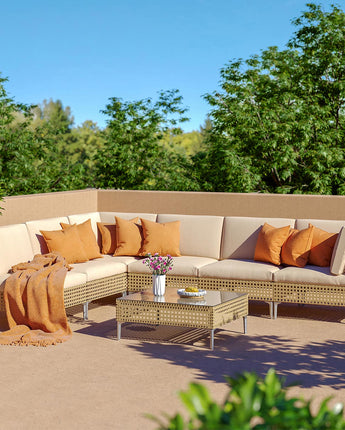 GRAND PATIO Wicker Patio Furniture Set, All Weather Outdoor Sectional Sofa with Beige Thick Cushions