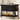 Black woven serving cart with kitchen items on a light background