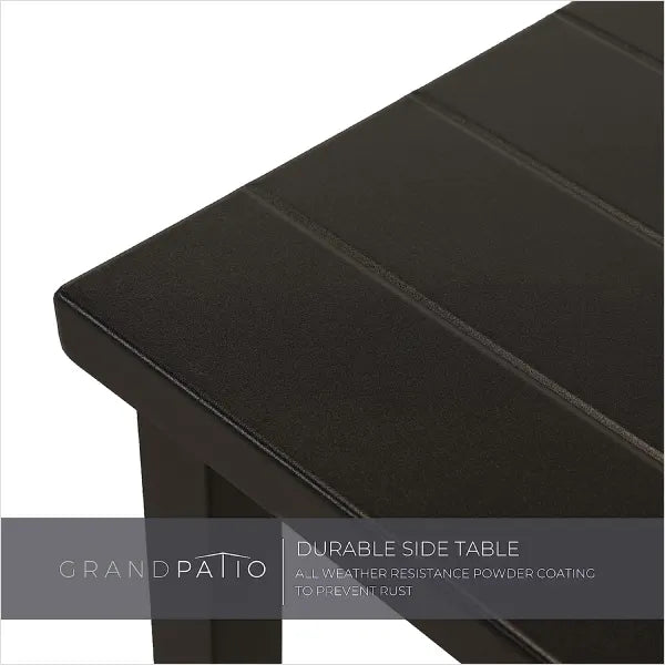 Black side table with durable finish on a white background