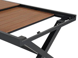 Wooden desk with metal frame on a white background