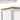 White table with curved aluminum corners and wooden top on a white background