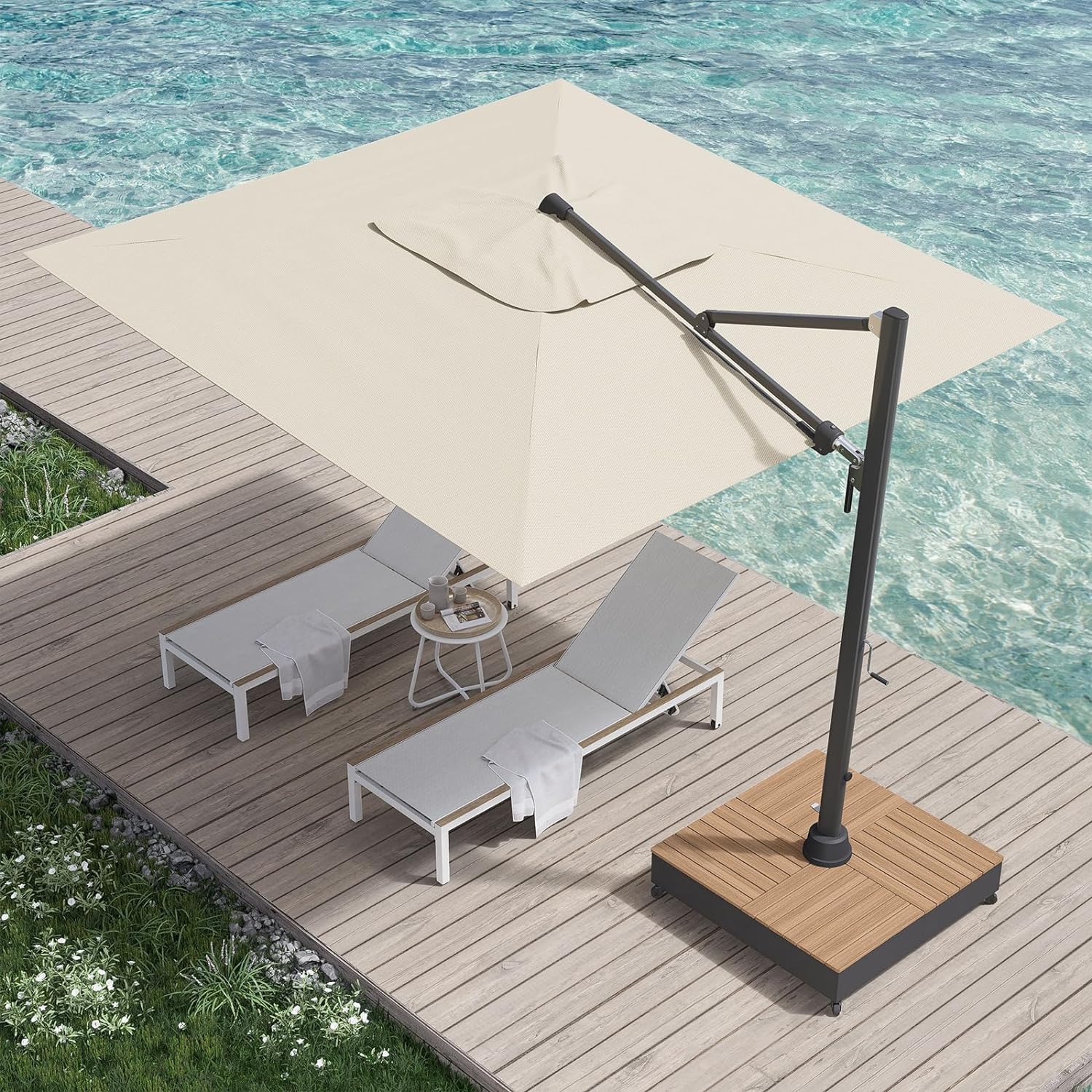 GRAND Patio 10x13 ft Patio Umbrella with Base, Acrylic Outdoor Cantilever Aluminum Umbrella, 5-Year-Non-Fading Rectangular Offset Umbrella with Cover