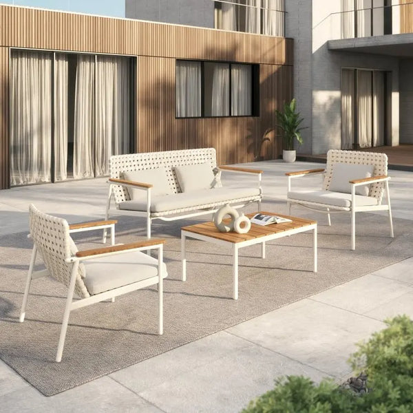 Outdoor patio set with furniture on a modern patio