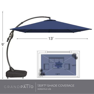 GRANDPATIO Large Rectangular Patio Umbrella with Base, with Umbrella Cover, Cantilever Umbrellas Easy Tilt.