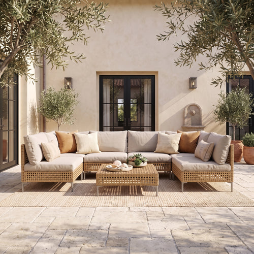 Grand Patio Modular Conversation Sofa Set, Wicker Outdoor Sectional with Thick Beige Cushions