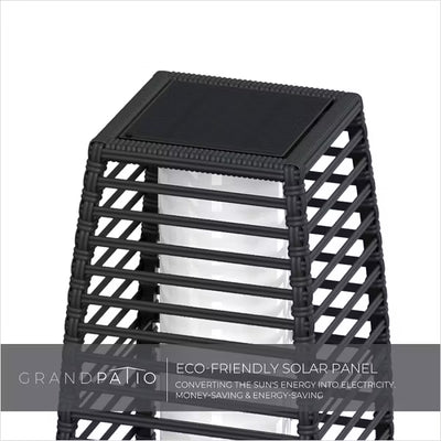 Black solar panel with woven design on a white background