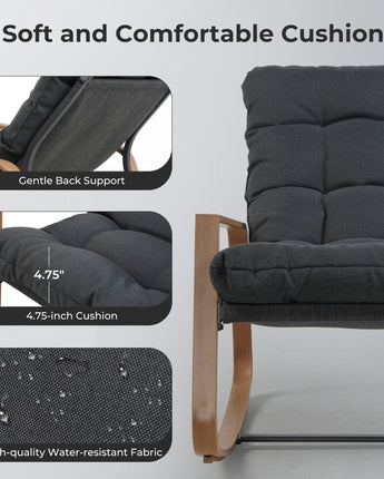 GRANDPATIO Outdoor Modern Rocking Chair with Water-Resistant Fabric & Walnut-Finish Legs.