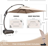 Large rectangular cantilever patio umbrella with a beige canopy and a sturdy black base, includes an umbrella cover.