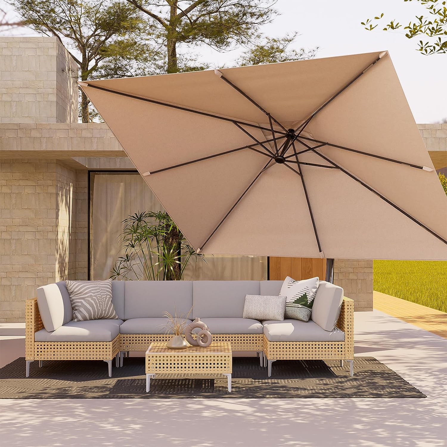 Grand Patio Large Rectangular Cantilever Umbrellas Easy Tilt, with Base and Umbrella Cover