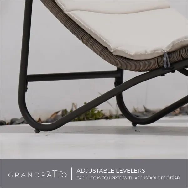 Chair with adjustable levelers on a neutral background, featuring GrandPatio branding.