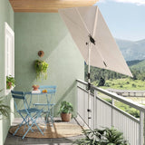 GRAND PATIO JENA 6x4 FT rectangular flat patio market umbrella in white, positioned on a balcony with blue chairs and table.