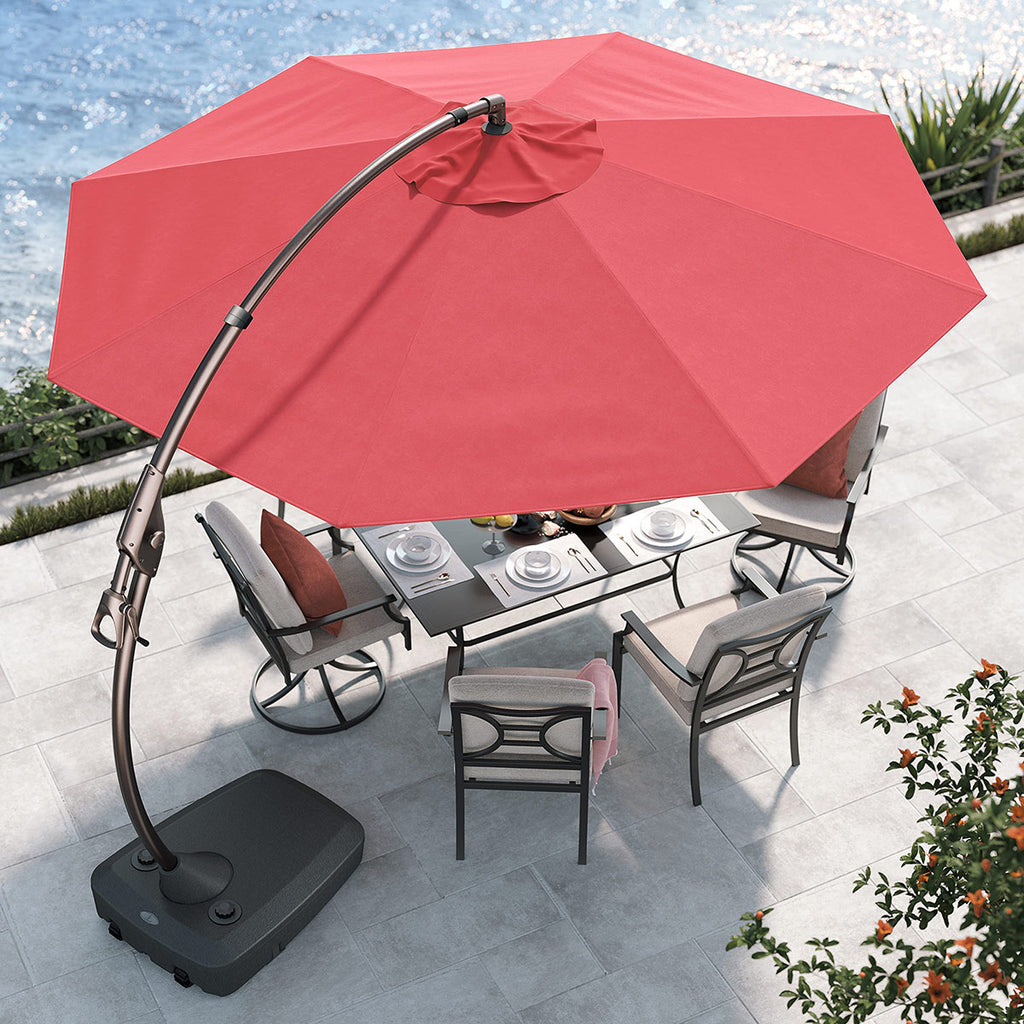 grand patio umbrella 11FT Cantilever with Base Outdoor Large Round Aluminum Offset Umbrella for Patio Garden Backyard (Champagne, 11 FT) : Patio, Lawn & Garden Includes a base with integrated wheels for easy repositioning LAUSAINT HOME 12FT Deluxe Cantilever