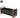 Black rectangular planter with wooden handles and dimensions on a white background