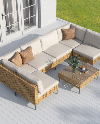 GRAND PATIO Wicker Patio Furniture Set, All Weather Outdoor Sectional Sofa with Beige Thick Cushions