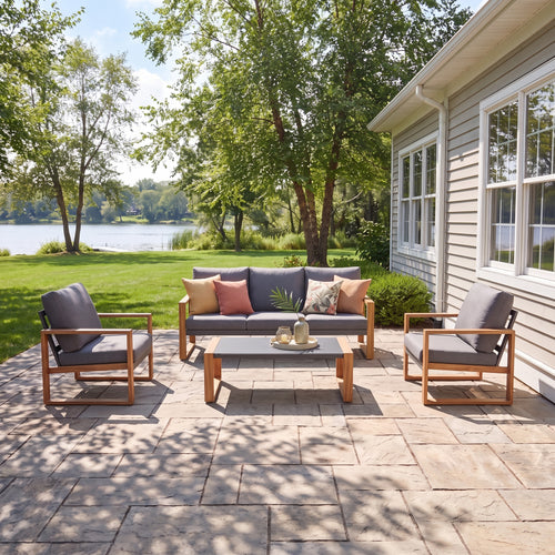Grand Patio 5-Seat Conversation Sofa Set, All Aluminum Outdoor Furniture with Removable Cushions and Coffee Table