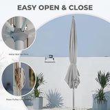 Grand Patio 11 ft sunshade umbrella with pulley lift, beige fabric, and metal components, set against a light background.