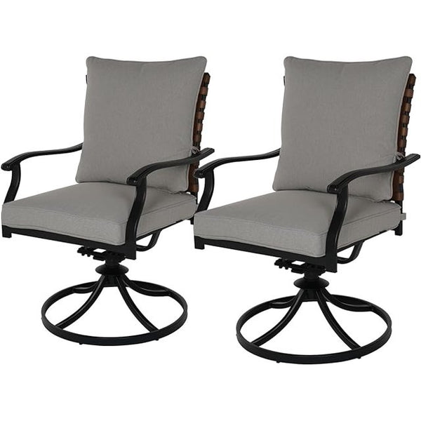 Two swivel chairs with gray cushions on a white background