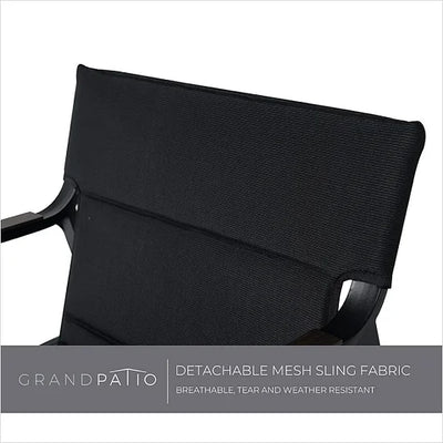 Black detachable mesh sling fabric on a chair with GrandPatio branding.