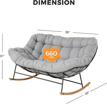 GRAND PATIO Double-seat Rocking Chair, Outdoor Oversized Rocking Papasan Chair with Padded Cushion.