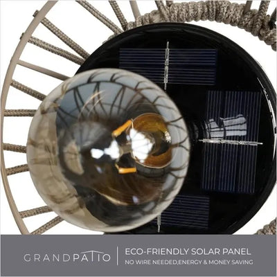 Eco-friendly solar panel system with decorative elements on a white background, featuring the brand 'GrandPatio'.