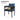 Steel outdoor dining side chair with grey cushion, featuring a black frame and dimensions displayed beside it.