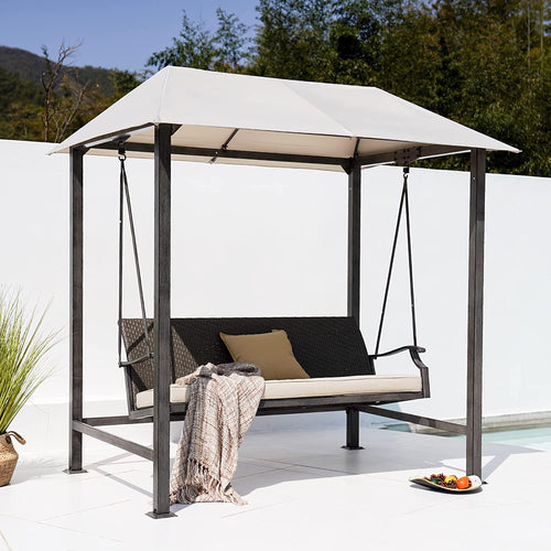 GRAND PATIO Outdoor Porch Swing 3-Seat with Canopy and Removable Cushion for Garden, Backyard, Poolside