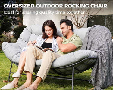 GRAND PATIO Double-seat Rocking Chair, Outdoor Oversized Rocking Papasan Chair with Padded Cushion.