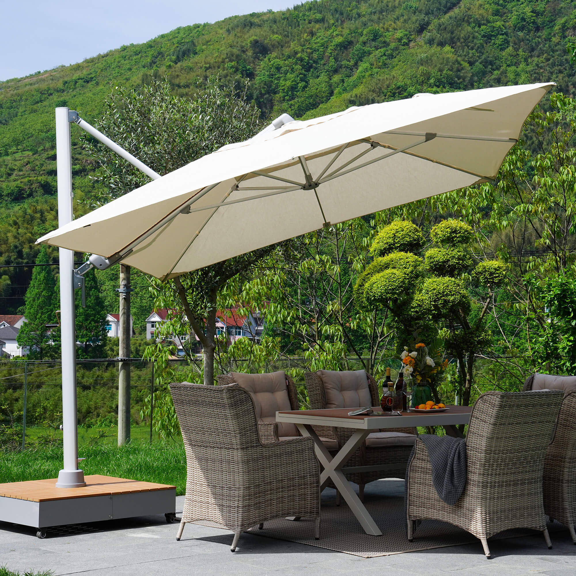GRAND Patio 10x13 ft Patio Umbrella with Base, Acrylic Outdoor Cantilever Aluminum Umbrella, 5-Year-Non-Fading Rectangular Offset Umbrella with Cover GRAND Patio 10x13 ft Patio Umbrella with Base, Acrylic Outdoor Cantilever Aluminum Umbrella, 5-Year-Non-Fading Rectangular Offset Umbrella with Cover