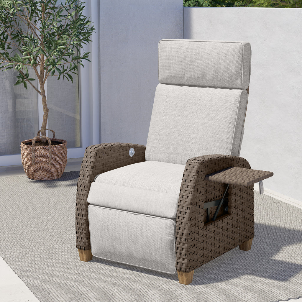 Moor Wicker Recliner with Adjustable Footrest & Flip-Up Side Table