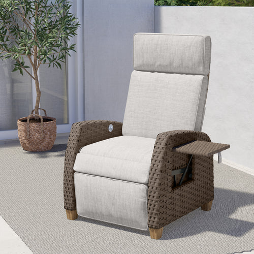 GRAND PATIO Extra-Long Wicker Recliner with Cushion