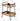 Wicker serving cart with black metal legs and handles, shown with dimensions on a white background.