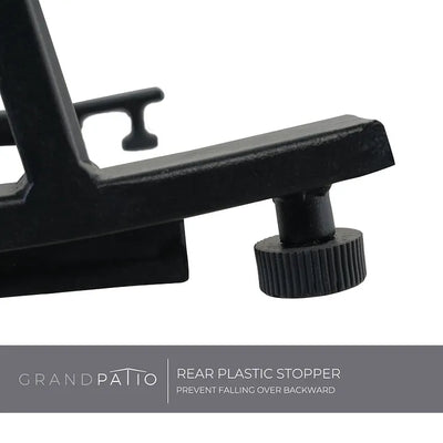 Black plastic stopper on a metal stand with 'GrandPatio' branding.