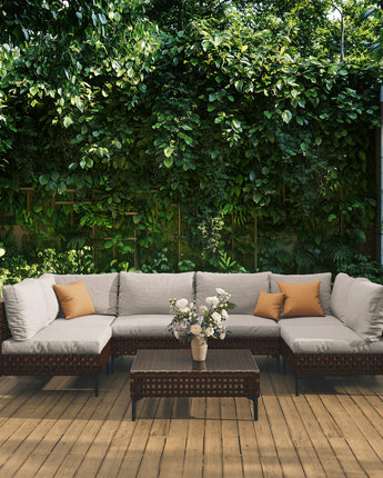 GRAND PATIO Brown Wicker Patio Furniture Set, Retro Style Outdoor Sectional Sofa, Water Resistant Thick Cushions