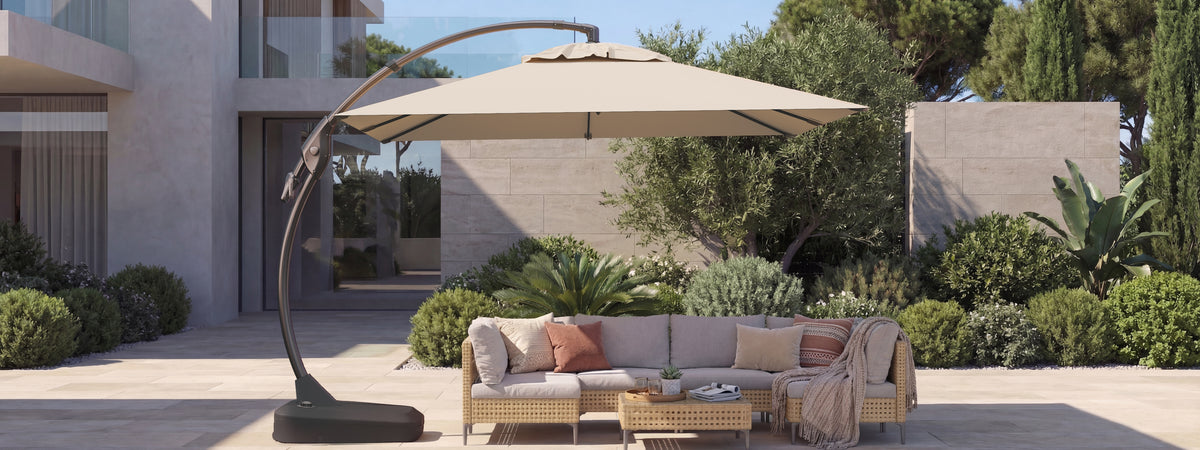 art van furniture patio umbrellas PatioKingdom Umbrella, 3 Tier Auto-tilt Outdoor Table Umbrella Patio Kingdom Designed for both style and functionality Frankford Umbrellas Eclipse Commercial Cantilever
