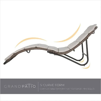 Chaise lounge with 'GrandPatio' branding on a white background