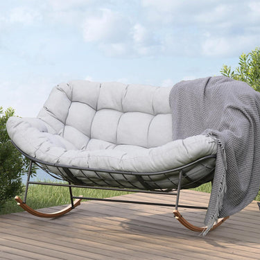 GRAND PATIO Double-seat Rocking Chair, Outdoor Oversized Rocking Papasan Chair with Padded Cushion.