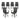 Set of six black outdoor chairs on a white background