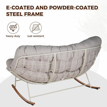 GRAND PATIO Double-seat Rocking Chair, Outdoor Oversized Rocking Papasan Chair with Padded Cushion.