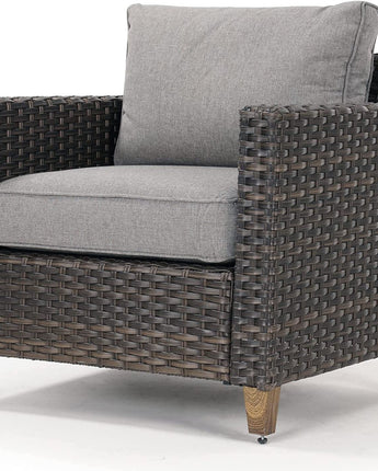 Grand Patio outdoor wicker sectional sofa set with thick gray cushions and a sturdy steel frame.