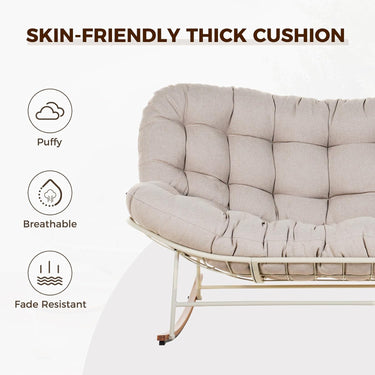 GRAND PATIO Double-seat Rocking Chair, Outdoor Oversized Rocking Papasan Chair with Padded Cushion.