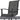 Black mesh patio chair with text on a white background