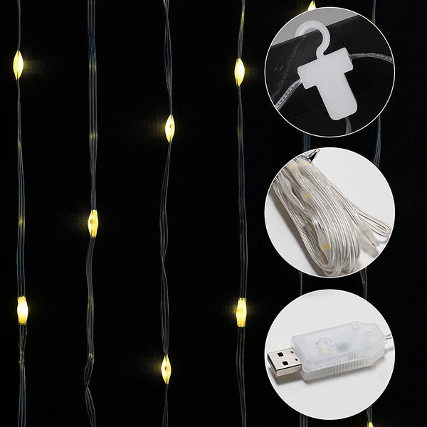 GRAND PATIO Curtain String Lights 300LED with 8 Modes USB Powered Fairy Lights Christmas Lights for Bedroom Home Décor.