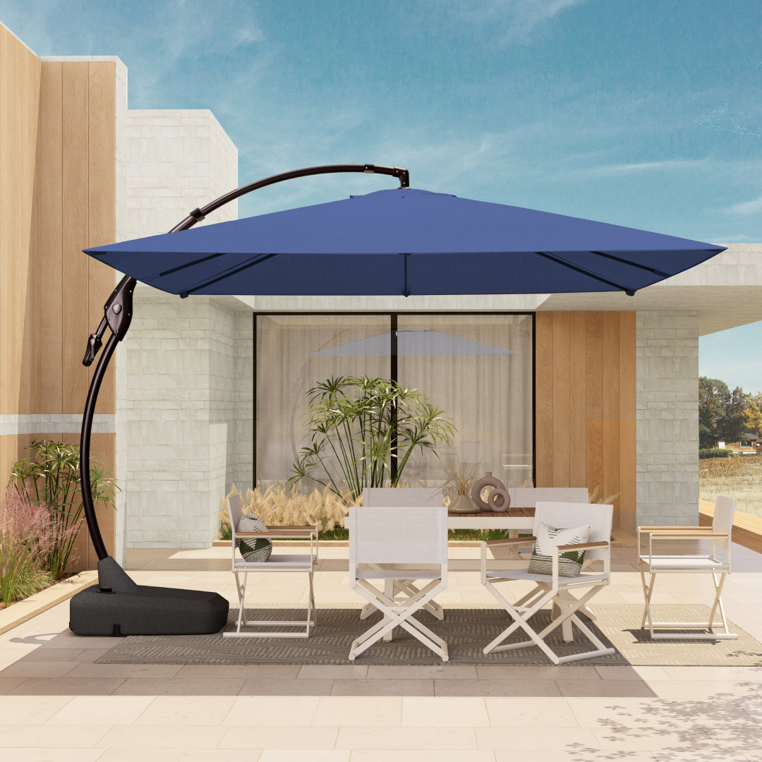 GRANDPATIO 10x10 ft Square Patio Cantilever Umbrella, Deluxe Curvy Offset Umbrella with Base GRANDPATIO 10x10 ft Square Patio Cantilever Umbrella, Deluxe Curvy Offset Umbrella with Base